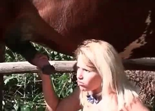 Innocent model is fucking with a massive stallion