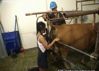Farm animal and a pretty perverted Asian babe