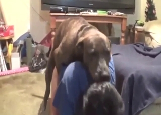 Skinny MILF getting fucked by a brown mutt